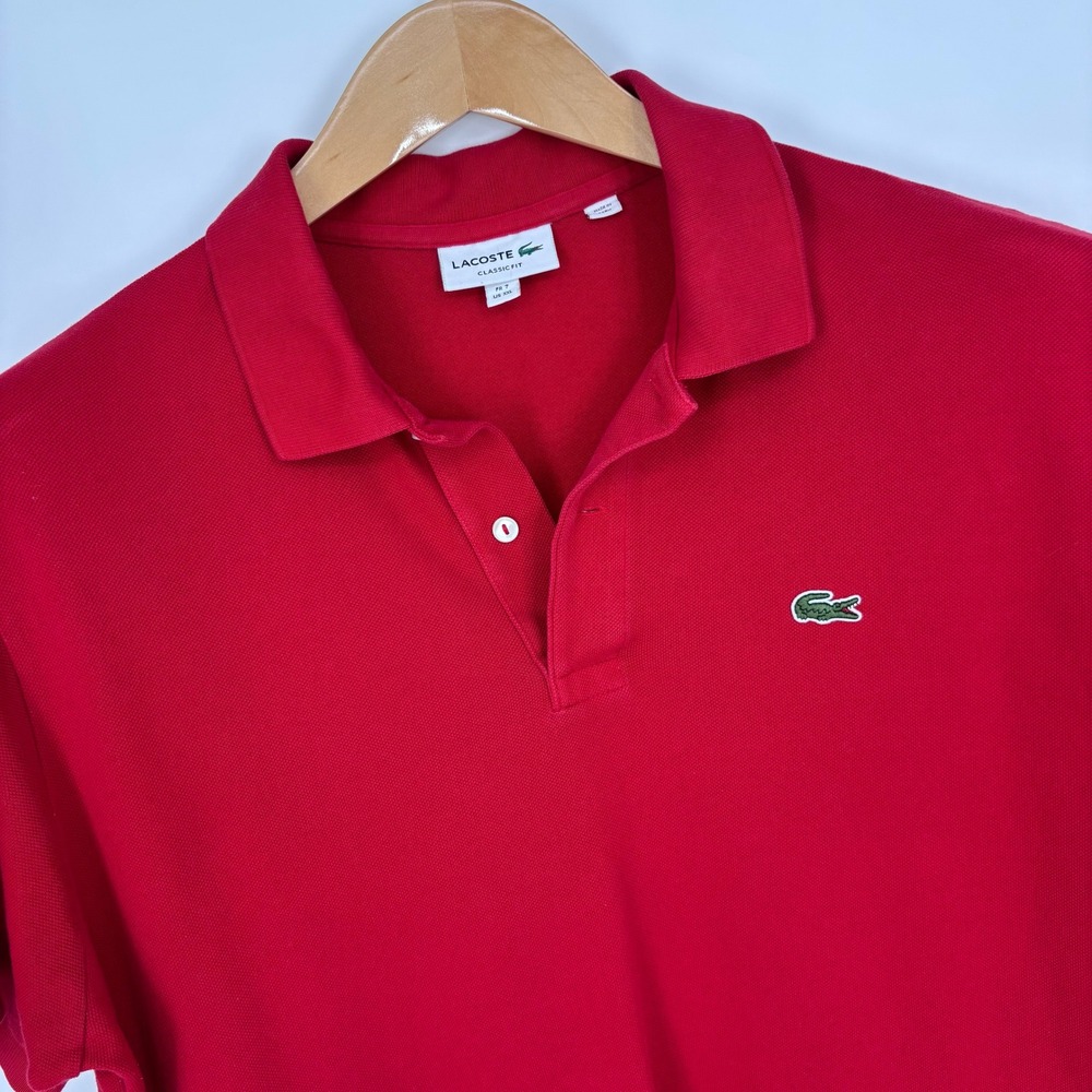 Lacoste Classic Fit Pique Polo Shirt Mens XXL Red Short Sleeve Logo Preppy *FLAW